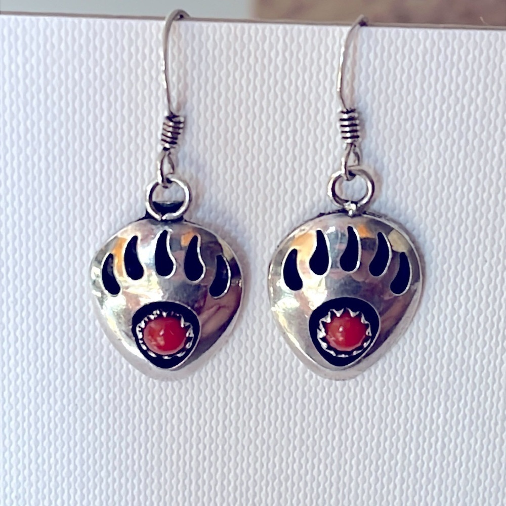 Richard Begay RB Native American  Sterling Coral Dangle southwestern Earrings